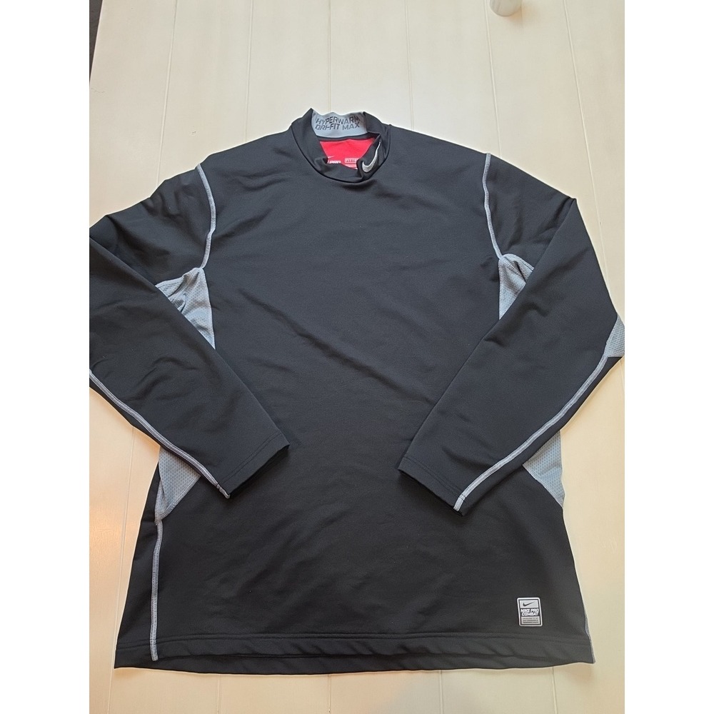 Nike Black Gray XL Men's Mock Neck Fitted Long Sleeve Pullover Hyperwarm Max Top